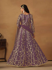 Purple Embroidered Net Wedding Anarkali Suit