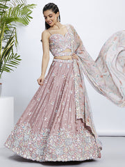 Rose gold Chiffon Sequins and thread embroidery Semi-Stitched Lehenga choli & Dupatta