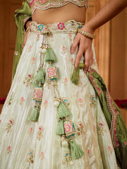 Limegreen Tissue Fabric Sequins embroidery Semi-Stitched Lehenga & Unstitched Blouse With Dupatta