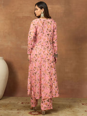 Women Floral Printed Regular Thread Work Kurta with Trousers