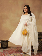 Sequinned Embroidered Empire Thread Work Anarkali Kurta with Trousers & Dupatta
