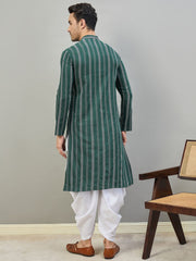 Woven Design Striped Mandarin Collar Knee Length Straight Kurtas