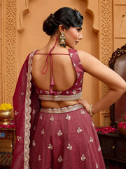 Rosegold Tissue Fabric Sequins embroidery Semi-Stitched Lehenga & Unstitched Blouse With Dupatta