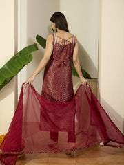 Woven Design Straight Kurta With Trousers & Dupatta