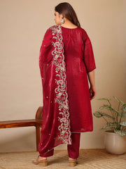 Women Ethnic Motifs Embroidered Regular Thread Work Kurta with Trousers & With Dupatta