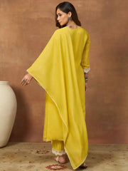 Women Ethnic Motifs Embroidered Regular Thread Work Chanderi Cotton Kurta with Trousers & With Dupatta