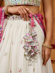 Cream Silk Fabric Sequins embroidery Semi-Stitched Lehenga & Unstitched Blouse With Dupatta