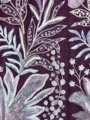 Burgundy Net Sequinse Work Semi-Stitched Lehenga & Unstitched Blouse with Dupatta