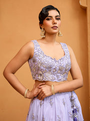 Lavender Tissue Fabric Sequins embroidery Semi-Stitched Lehenga & Unstitched Blouse With Dupatta