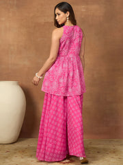 Women Floral Print Pleated Top & Palazzos Co-Ords