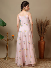 Girls Embroidered V-Neck A-Line Ethnic Dresses