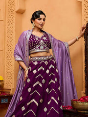 Burgundy Silk Fabric Sequins embroidery Semi-Stitched Lehenga & Unstitched Blouse With Dupatta