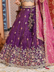 Purple Tissue Fabric Sequins embroidery Semi Stitched Lehenga & Unstitched Blouse With Dupatta