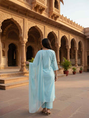 Women Ethnic Motifs Embroidered Regular Thread Work Pure Cotton Kurta with Trousers & With Dupatta