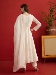 Women Floral Embroidered Regular Thread Work Pure Cotton Kurta & Trousers & Dupatta