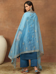 Women Ethnic Motifs Embroidered Regular Thread Work Kurta with Trousers & With Dupatta