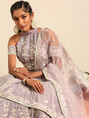 Mauve Pure Georgette Sequins with heavy Zarkan embroidery Semi-Stitched Lehenga choli & Dupatta