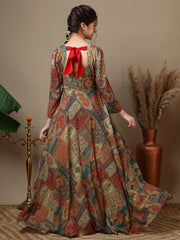 Girls Ethnic Motifs Printed Square Neck Ethnic Dress
