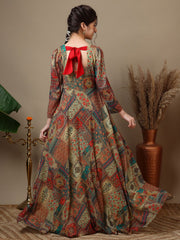 Girls Ethnic Motifs Printed Square Neck Ethnic Dress