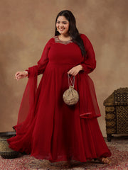 Yoke Design Sequinned Artwork Georgette Anarkali Kurta with Dupatta