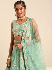 Sea Green Georgette heavy Sequinse embroidery Semi-Stitched Lehenga choli & Dupatta