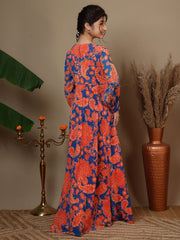 Girl Floral Paisley Printed Pleated Ethnic Dress