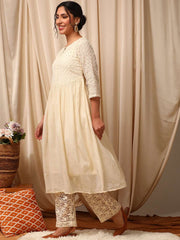 Off White Women Gotta Patti Anarkali Kurta