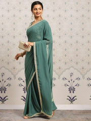 Solid Embroidered Saree