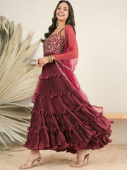 Women Maroon Ethnic Motifs Yoke Design Anarkali Kurta