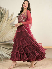 Women Maroon Ethnic Motifs Yoke Design Anarkali Kurta