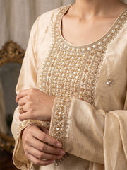 Beige Premium Chinnon Hand Beads Work Palazzo Suit