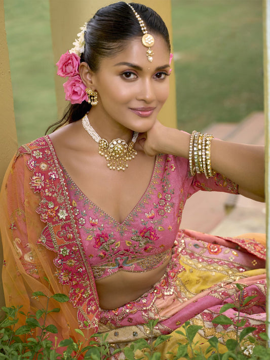 Pink Multicolored Traditional Embroidery Bridal Lehenga Choli