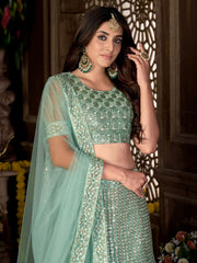 Sea Green Sequins Embroidered Netted Lehenga Choli