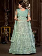 Sea Green Sequins Embroidered Netted Lehenga Choli
