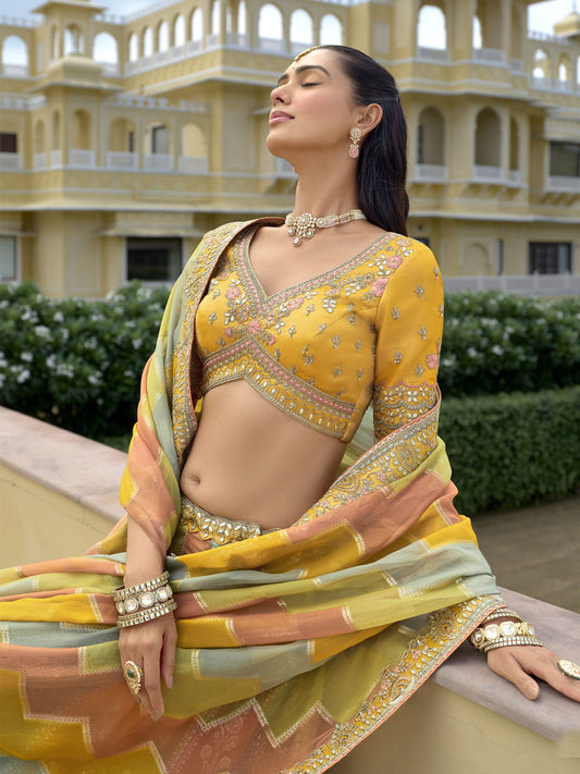 Yellow Multicolored Traditional Embroidery Bridal Lehenga Choli