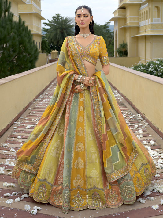 Yellow Multicolored Traditional Embroidery Bridal Lehenga Choli