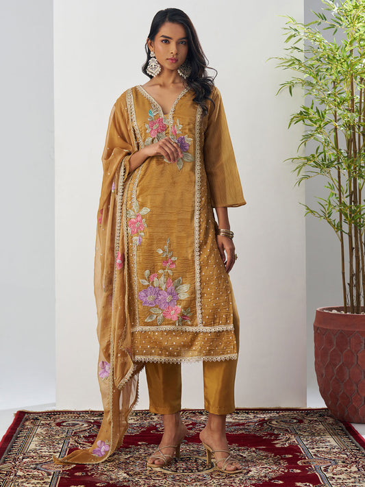 Mustard Fancy Crush Floral Straight Salwar Suit