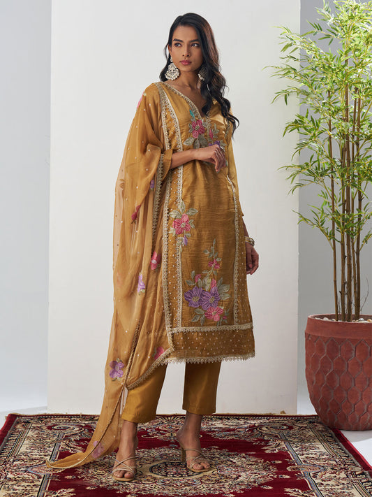 Mustard Fancy Crush Floral Straight Salwar Suit