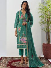 Green Fancy Crush Floral Straight Salwar Suit