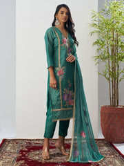 Green Fancy Crush Floral Straight Salwar Suit