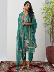 Green Fancy Crush Floral Straight Salwar Suit
