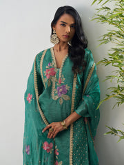 Green Fancy Crush Floral Straight Salwar Suit