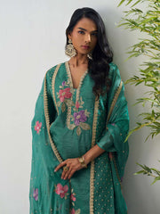 Green Fancy Crush Floral Straight Salwar Suit