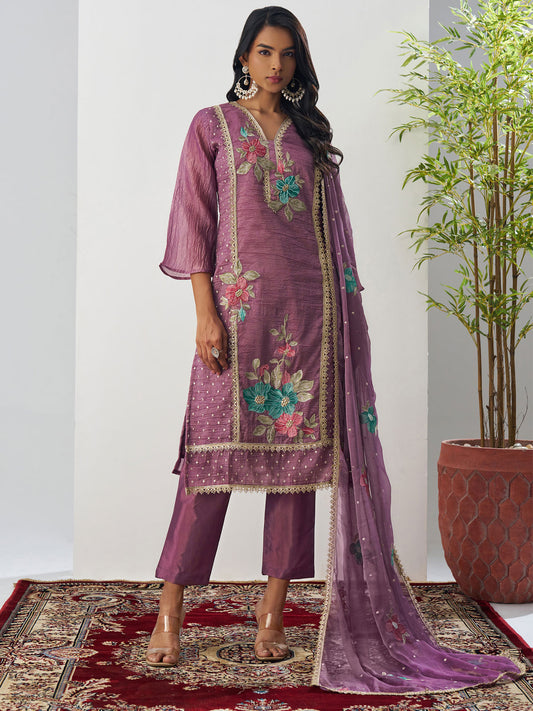 Purple Fancy Crush Floral Straight Salwar Suit