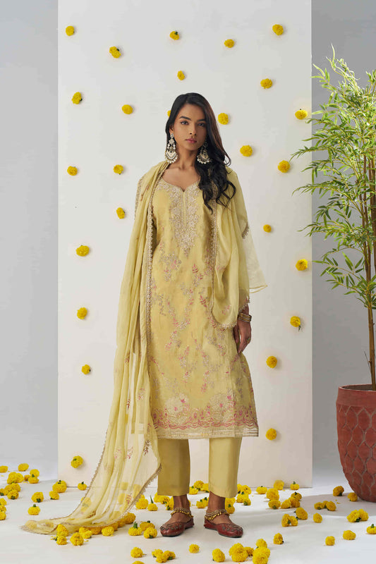 Marvelous Yellow Embroidered Readymade Salwar Kameez