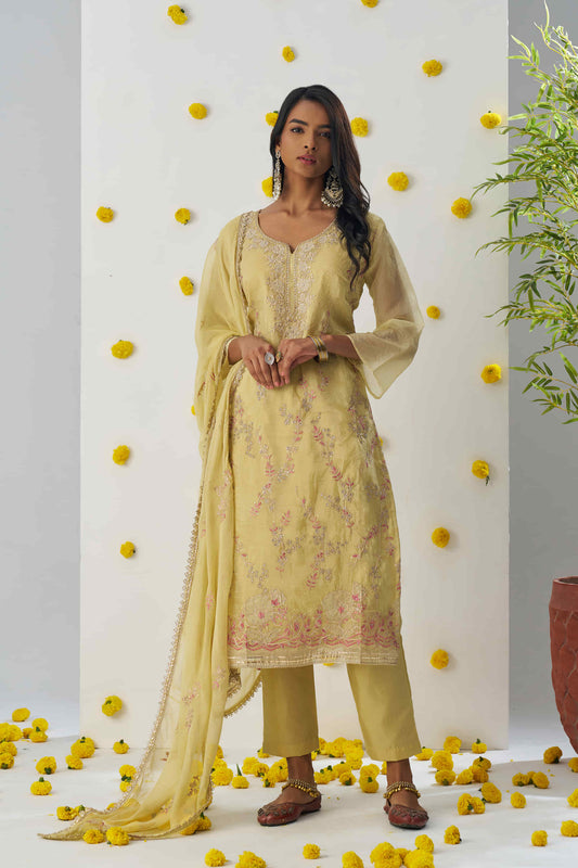 Marvelous Yellow Embroidered Readymade Salwar Kameez