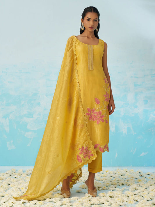 Yellow Embroidery Salwar Kameez Suit