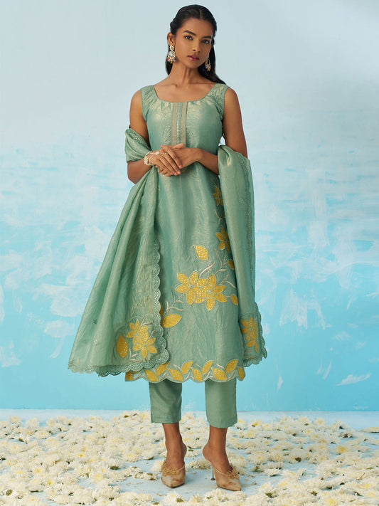 Sea Green Embroidery Salwar Kameez Suit