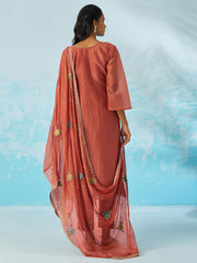 Coral Pant Suit With Dupatta
