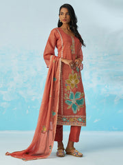 Coral Pant Suit With Dupatta